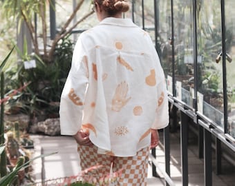 Vintage Chic Linen Shirt, Hippie linen top, Bohemian oversized Shirt, Vintage Boho Shirt, Women linen Shirt, Linen shirt, Dreamy Print Shirt