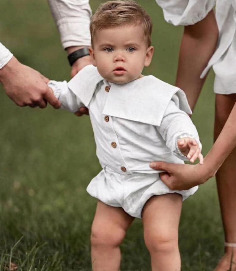 White Linen Christening Outfit – Minimal Baby Boy or Girl Baptism Set ...