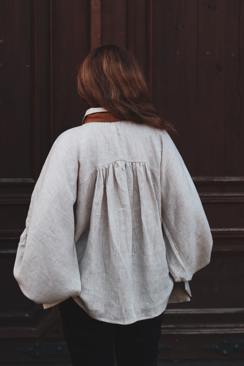 VALENTINA linnen blouse, linnen Victoriaanse blouse, vlas dichter shirt met bladerdeeg bisschopsmouwen, Edwardiaans shirt, herfst Victoriaans shirt, leesgrage afbeelding 4