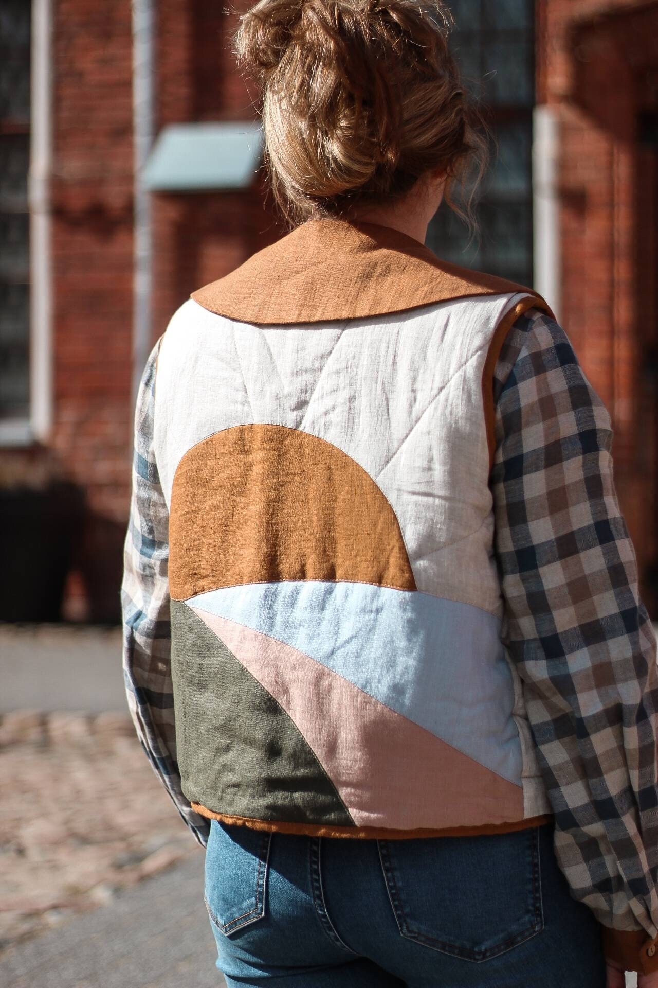 Boho Style Quilted Linen Vest, Vest for Women SUNSET, Handmade