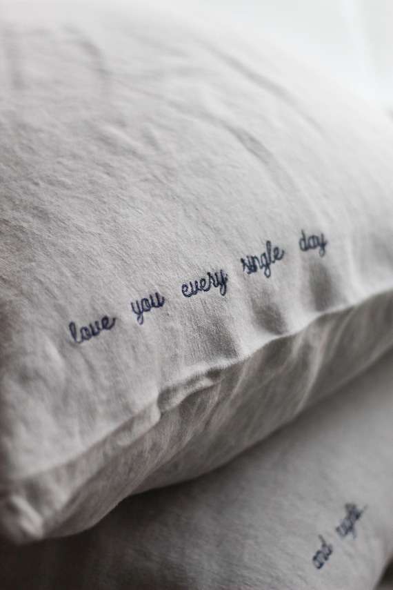Set of 2 Personalized Linen Pillowcases, Embroidered with Your Text, Romantic Couple Gift, Anniversary, Wedding, Unique Valentines Day gift