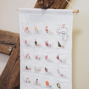 Advent calendar for kids, Handcrafted Advent calendar with pockets, 100% Linen Christmas countdown calendar, Heirloom Christmas decor image 6