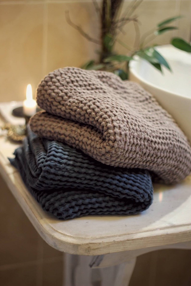 Linen bath towel / Linen blend SPA towel/ Large linen waffle bath towel/ Linen waffle bath towel gift/ Waffle linen sauna towel/ Home SPA image 3