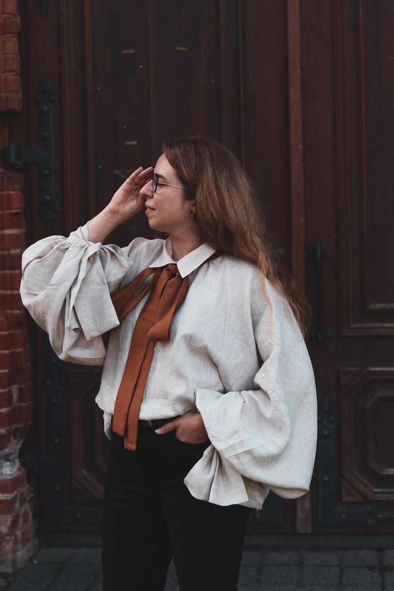 Blusa de lino VALENTINA, blusa victoriana de lino, camisa Flax Poet con mangas de obispo abullonadas, camisa eduardiana, camisa victoriana de otoño, Bookish imagen 8