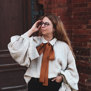 VALENTINA linen blouse, Linen Victorian blouse, Flax Poet shirt with puff Bishop sleeves, Edwardian shirt, Autumn Victorian shirt, Bookish