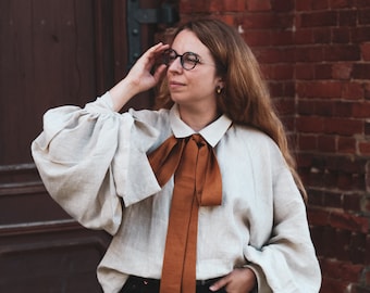 Blusa de lino VALENTINA, blusa victoriana de lino, camisa Flax Poet con mangas de obispo abullonadas, camisa eduardiana, camisa victoriana de otoño, Bookish