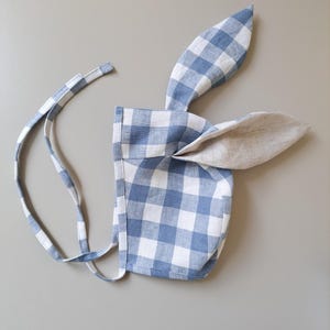 Handgemachte Gingham Babymütze | Leinen Sun Bonnet mit natürlichem Futter | Umweltfreundliche Babymütze | Erbstück Baby Geschenk | 0–3 Jahre alt