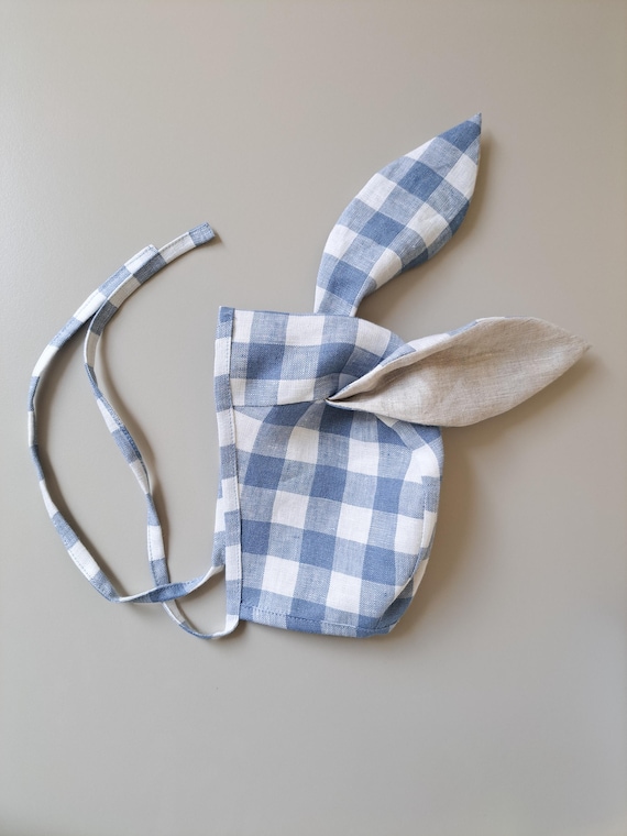 Handmade Gingham Baby Bonnet Linen Sun Bonnet With Natural