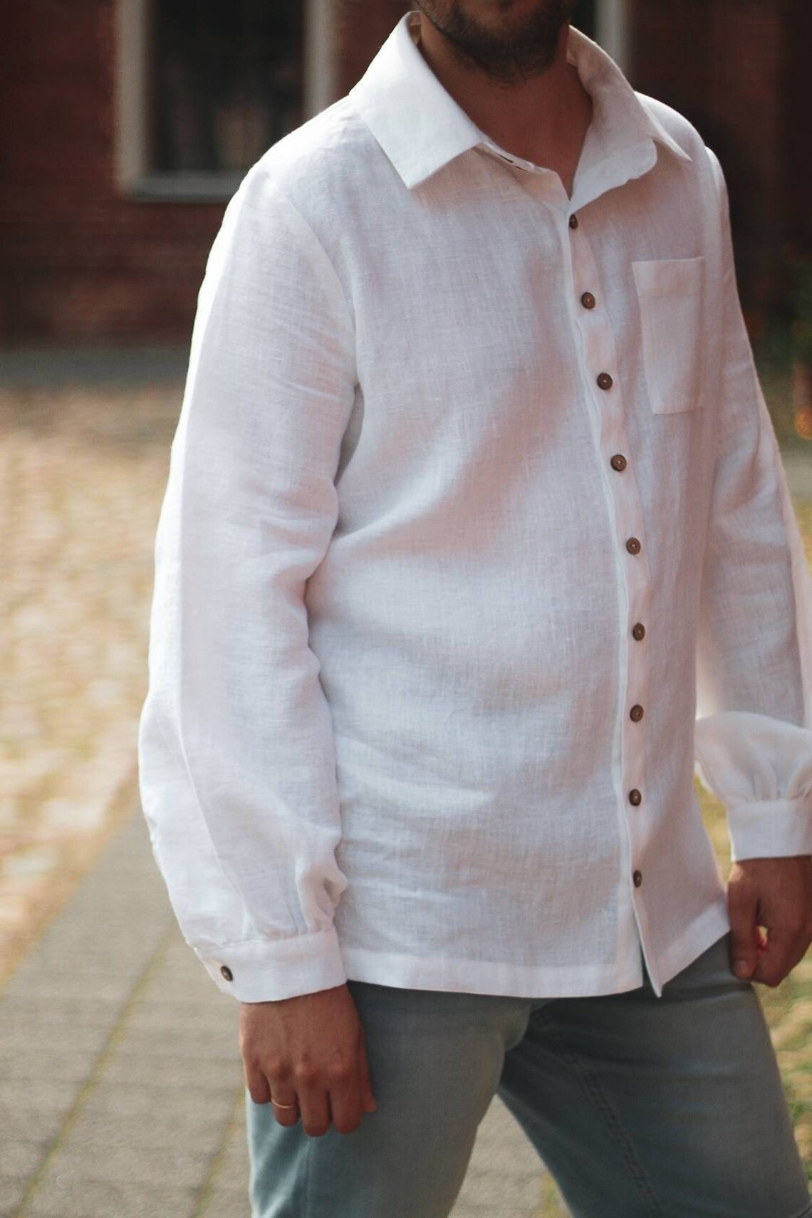 White Natural Linen Shirt for Men / Victorian Puff Sleeves Etsy