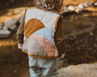 Quilted Vest For Kids from Sustainable Linen / Quilt Linen Jacket for Boy or Girl/ Linen Waistcoat for Children/ Kid's Patchwork Quilt Vest