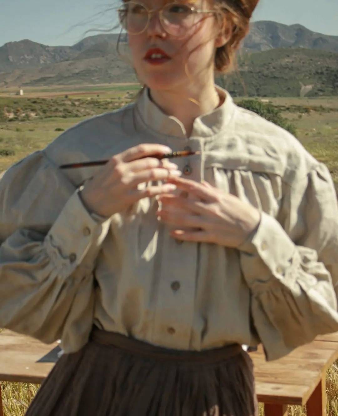 Bookish Shirt, Natural Linen Top, Linen Blouse, Victorian Blouse