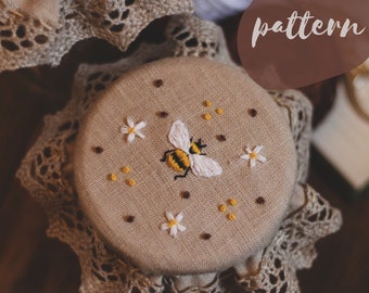 Puntada simple de abeja y floración, bordado floral de primavera de verano, bordado de abejorros, artesanías de abejas, bordado a mano de abejas PDF