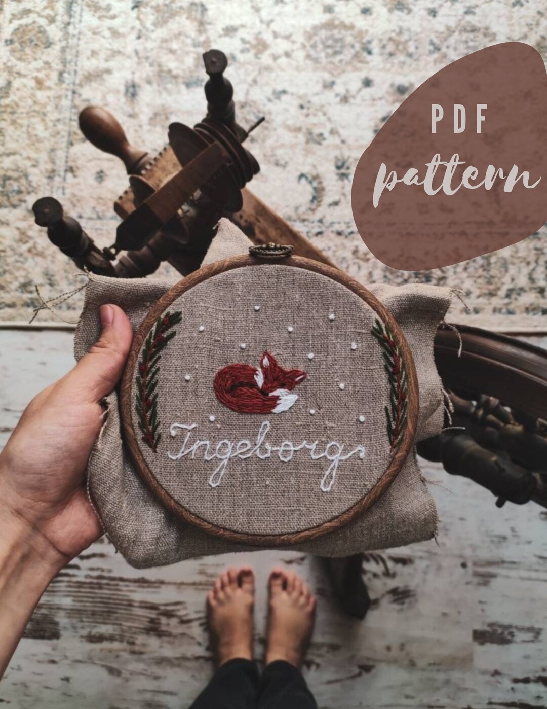 Sleeping Fox PDF Embroidery Pattern, Cottagecore Instant Download ...