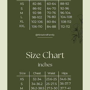 Puede incluir: Tabla de tallas para ropa en cent&iacute;metros y pulgadas. La tabla muestra las medidas de pecho, cintura y caderas para las tallas XS, S, M, L, XL y XXL.