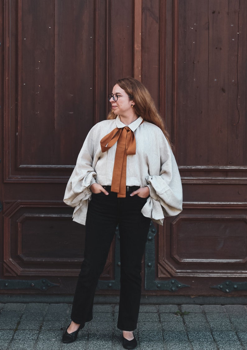 Blusa de lino VALENTINA, blusa victoriana de lino, camisa Flax Poet con mangas de obispo abullonadas, camisa eduardiana, camisa victoriana de otoño, Bookish imagen 2