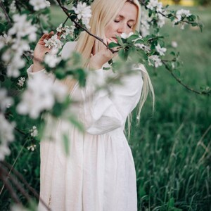 Natural linen summer dress with beautiful large collar / white shirt linen dress / White linen cottagecore dress image 6