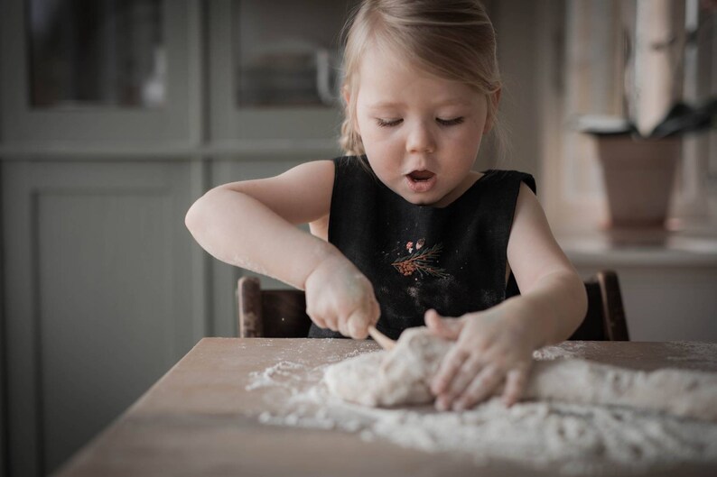 Dreamy linen apron dress for girls, Girl linen pinafore dress with hand embroidery, Heirloom dress for Easter image 7