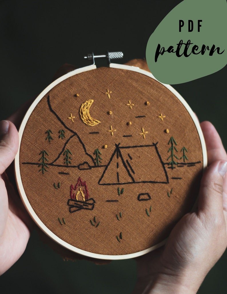 Simple PDF Embroidery Pattern Into The Wild / Instant Download Embroidery Tutorial / Fall Wall Hoop Art / Gift Idea For Adventurers image 2