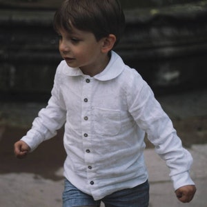 White Linen Kids Shirt | Toddler Boy Linen Shirt | Vintage Baby Blouse | Unisex Linen Shirt for Kids | Long Sleeve Natural Linen Shirt