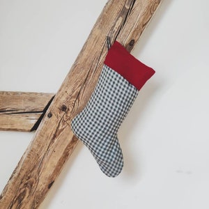 Rustic Christmas stockings / Handcrafted linen stocking / Zero-waste farmhouse decorations / Cottagecore Gingham linen Christmas stocking