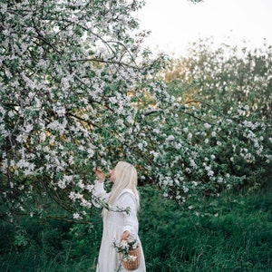 Natural linen summer dress with beautiful large collar / white shirt linen dress / White linen cottagecore dress image 4