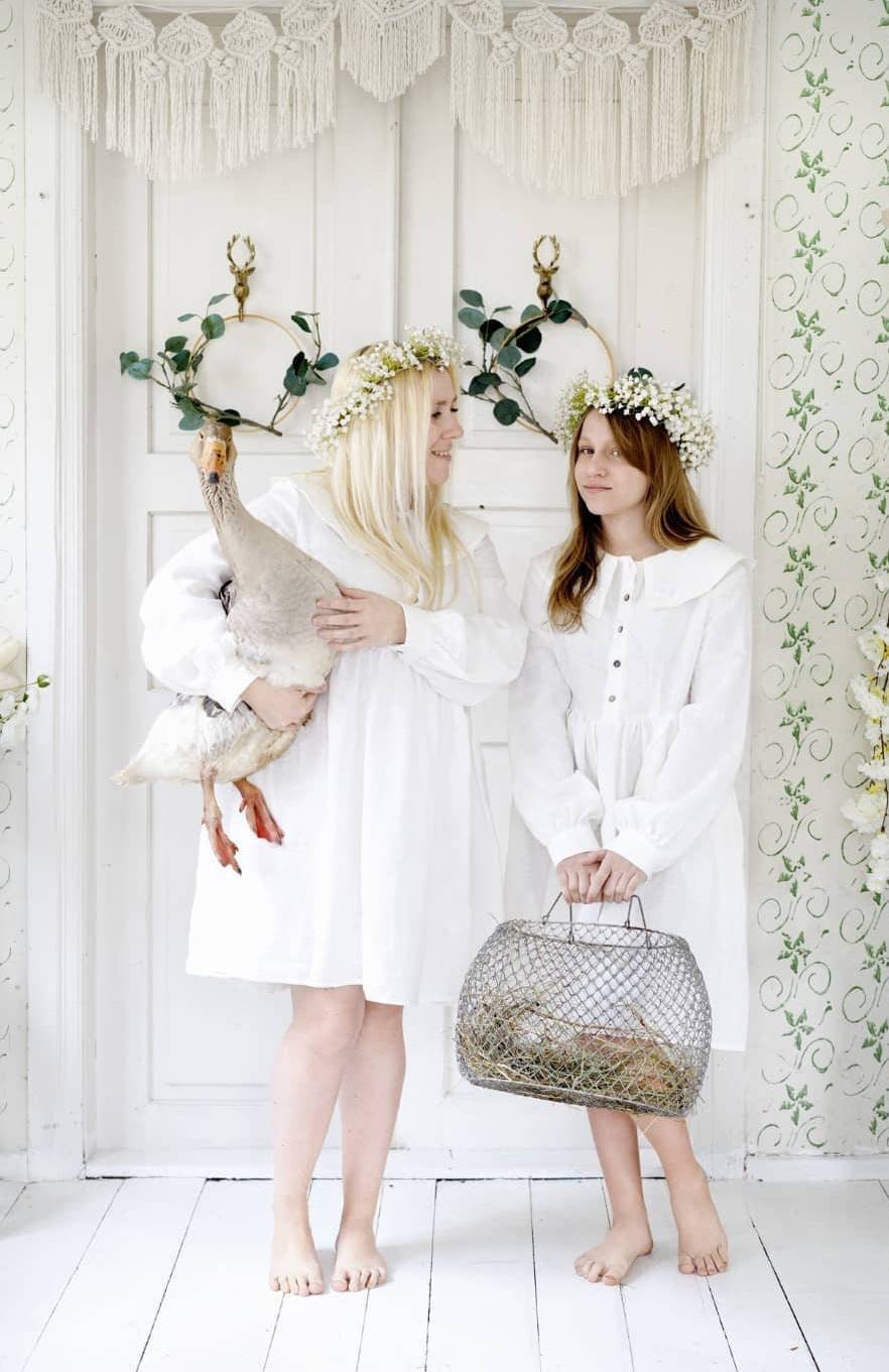 Natural linen summer dress with beautiful large collar / White shirt linen dress / White linen cottagecore dress