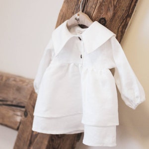 Minimalist White Linen Dress for Girls, Natural Linen Baby Dress, Minimalistic Baptism Dress, Handmade Linen Summer dress for girl