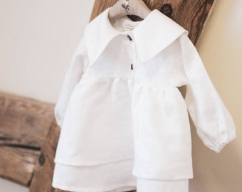 Minimalist White Linen Dress for Girls, Natural Linen Baby Dress, Minimalistic Baptism Dress, Handmade Linen Summer dress for girl