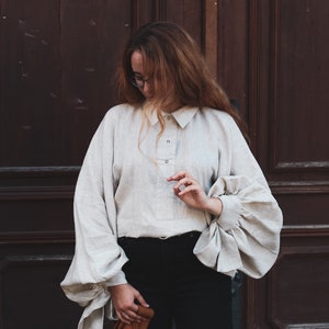 VALENTINA Leinenbluse, viktorianische Leinenbluse, Flax Poet-Shirt mit Puffärmeln, Edwardianisches Hemd, herbstliches viktorianisches Hemd, Bookish Bild 5