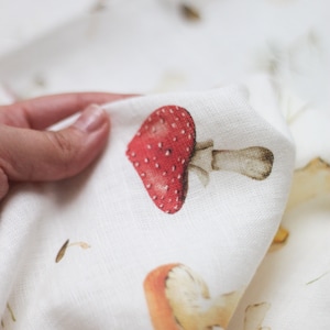 Forest Linen 100%, Eco-print, Wood Linen Fabric, Mushrooms fabric, Linen by the Yard, Linen By The Meter, Autumn linen, Withchy linen fabric