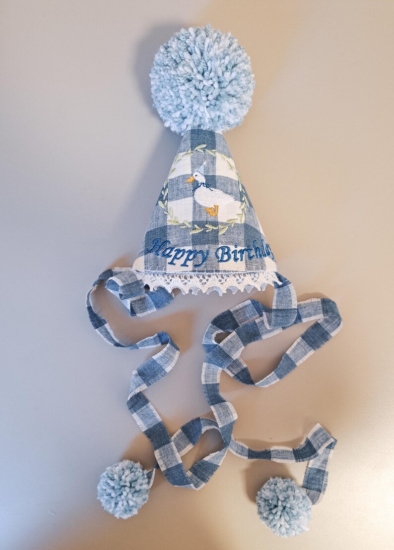 Blue Gingham One Silly Goose Birthday Hat – Custom Embroidered Party ...