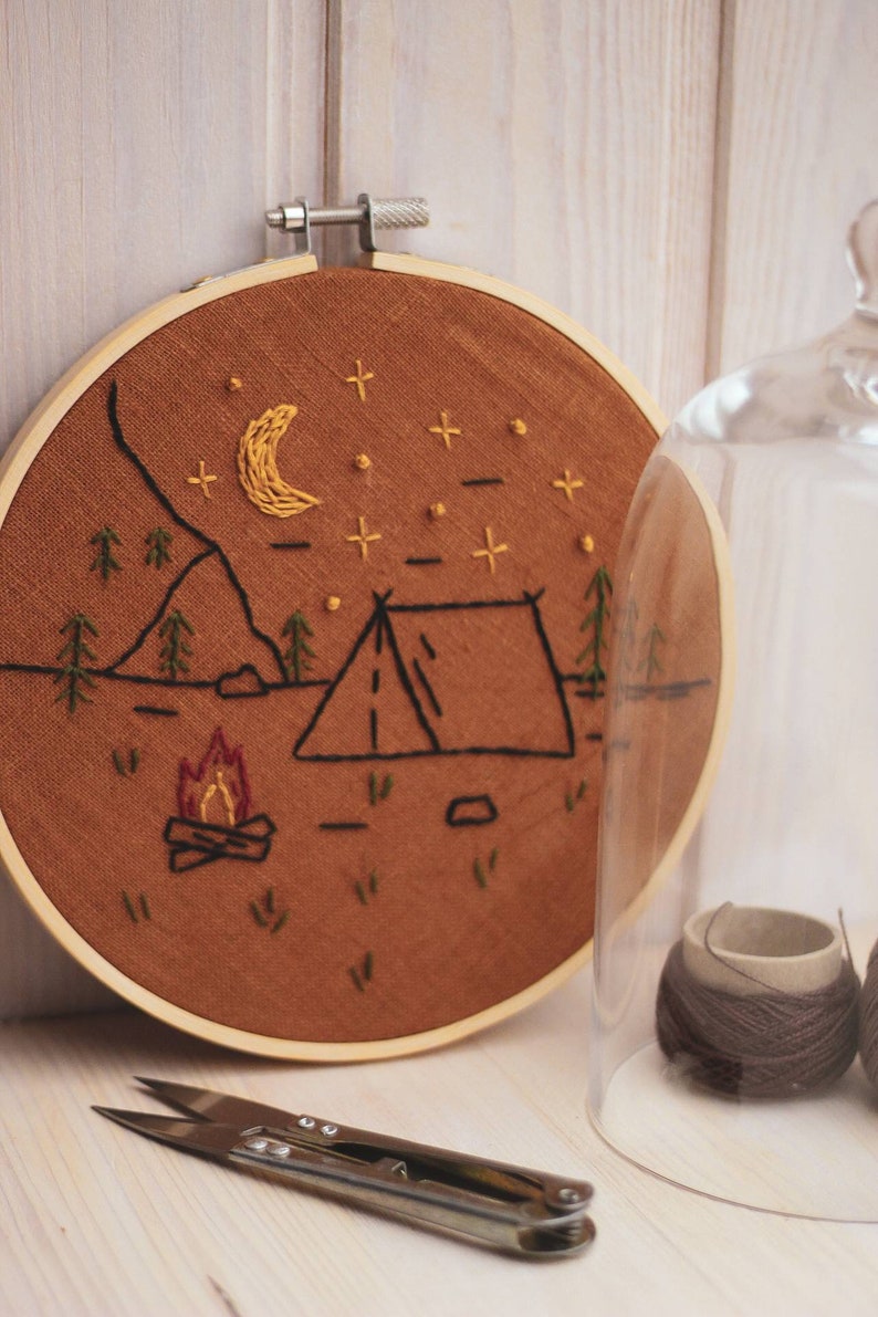 Simple PDF Embroidery Pattern Into The Wild / Instant Download Embroidery Tutorial / Fall Wall Hoop Art / Gift Idea For Adventurers image 1