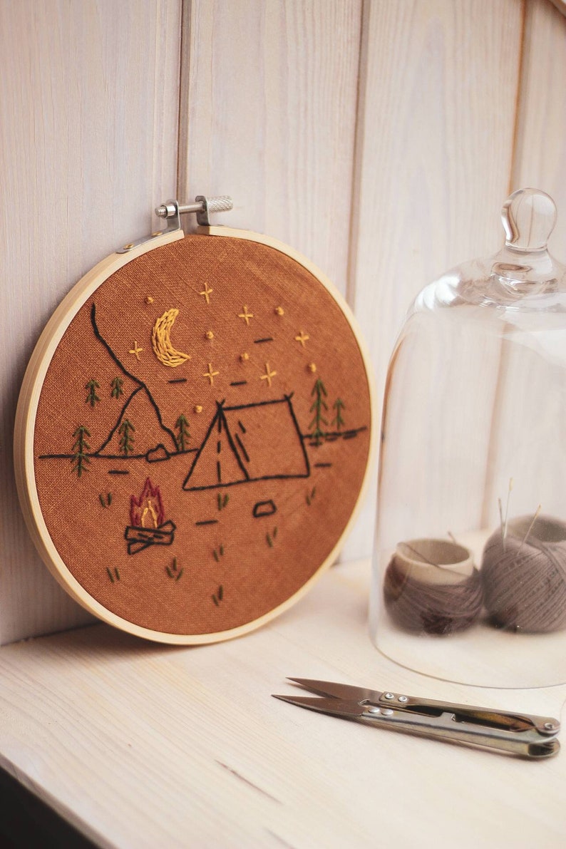 Simple PDF Embroidery Pattern Into The Wild / Instant Download Embroidery Tutorial / Fall Wall Hoop Art / Gift Idea For Adventurers image 3