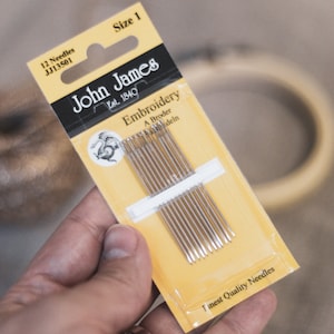 John James Embroidery Needles Size 1 - Pack of 12 Gold Eye Needles, Embroidering craft supply, Embroidering kit