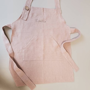 Linen Apron for kids with personalization, Children' apron with name embroidery, Sustainable Easter gift idea for kids image 5