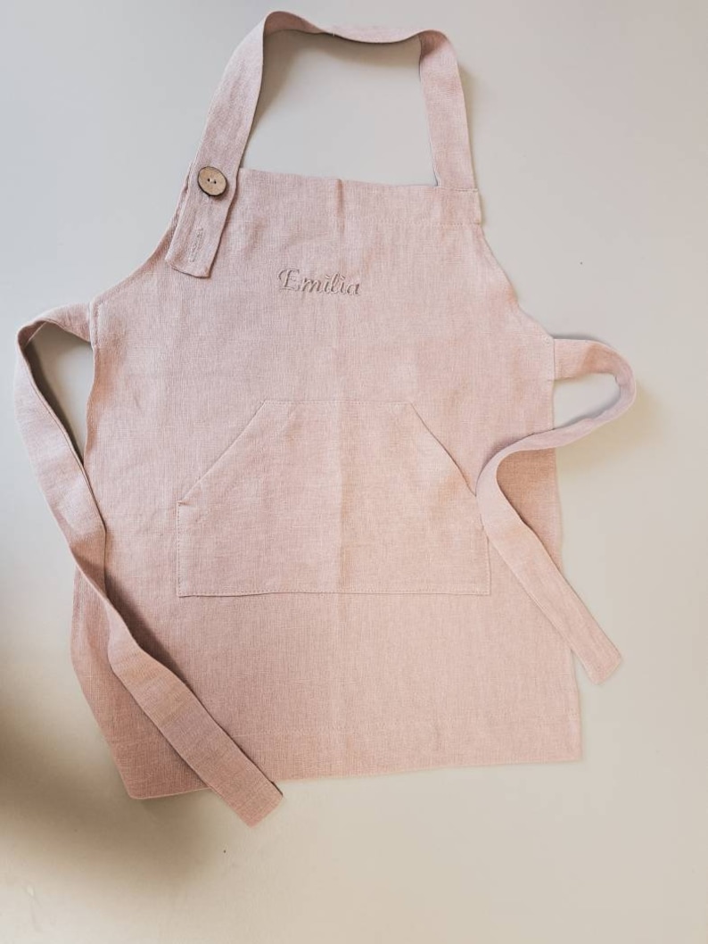 Linen Apron for kids with personalization, Children' apron with name embroidery, Sustainable Easter gift idea for kids image 5