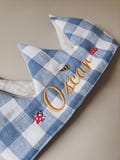 Personalized Birthday Crown Woodland Themed Birthday Cottagecore Aesthetic Gingham Linen Crown First Birthday Party Bugs Embroidery Decor product logo