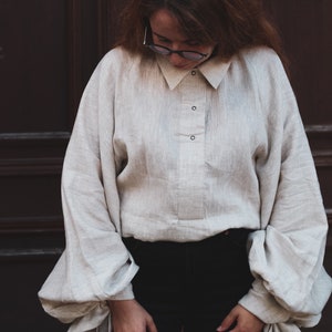 VALENTINA Leinenbluse, viktorianische Leinenbluse, Flax Poet-Shirt mit Puffärmeln, Edwardianisches Hemd, herbstliches viktorianisches Hemd, Bookish Bild 6