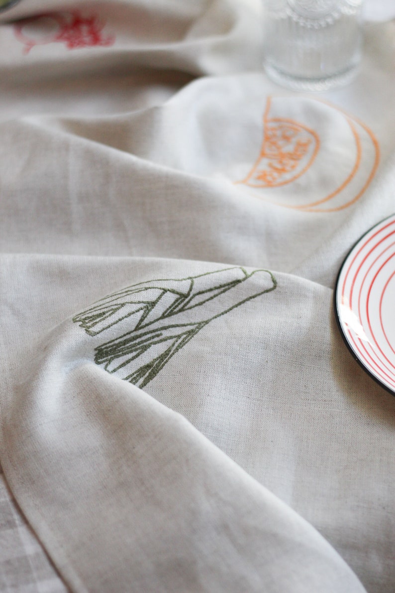 Embroider Holiday Linen Table runner, Garden party table decor, Beige Embroidered modern dining table centerpiece, cottagecore table runner image 5