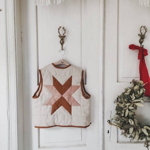 Linen Patchwork Vest for Kids/ Linen Quilted Waistcoat for Children / Handcrafted Quilt Vest with Star Patchwork
