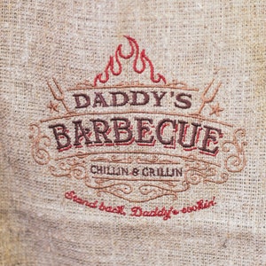 Personalized Gift for Dad, Custom Dad Barbecue Apron, Raw linen grill apron with pocket, First fathers day gift, Daddy's barbecue apron image 3
