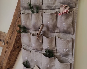 Rustic Advent Calendar / Natural  Linen Advent Calendar /  Large Advent Calendar/ Embroidered Advent Calendar/ Personalized