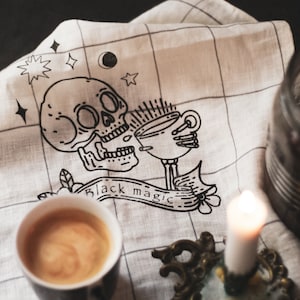 Vintage Halloween Linen Tea Towel - BLACK MAGIC Print | Witchy Kitchen Decor | Sustainable 100% Linen | Limited Edition 18x27 Inches