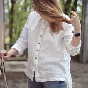 Natural Linen Women Shirt / Sustainable White Summer Shirt / White Natural Linen Shirt /Organic Linen Blouse / Long Sleeves Linen Shirt