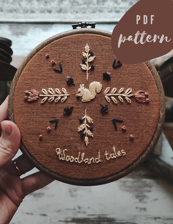 Woodland PDF Embroidery Pattern "Woodland tales" / Instant Download Embroidery Tutorial / DIY Fall Wall Hoop Art