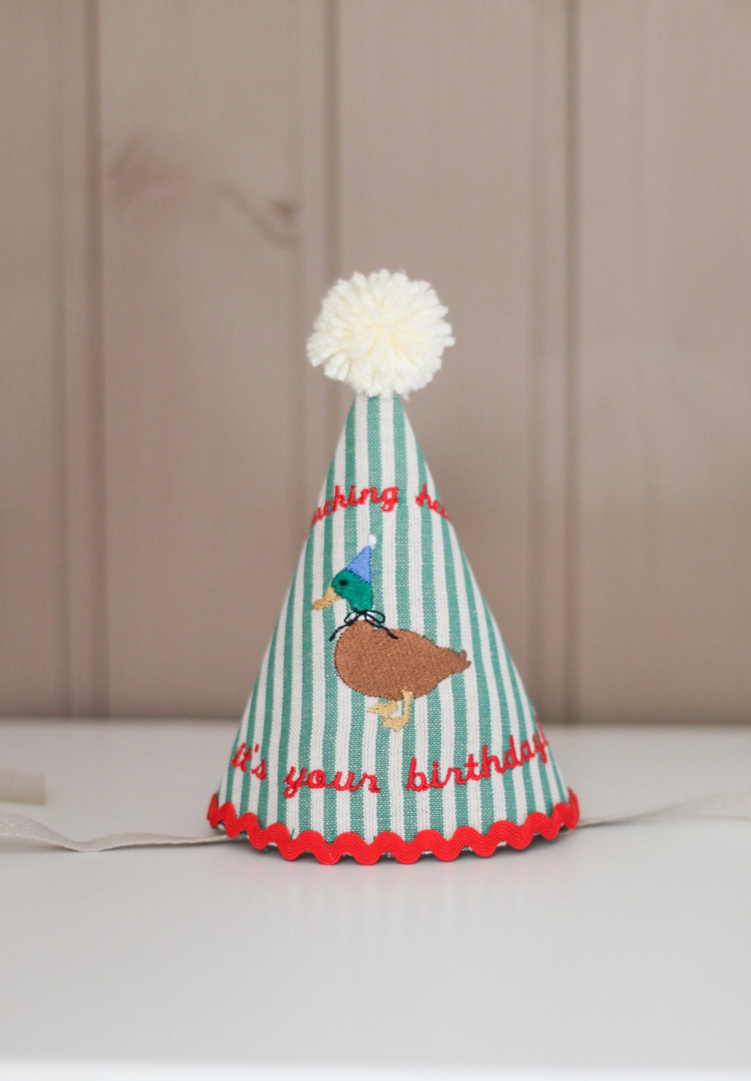 Happy Birthday Hat With Embroidered Duck, Birthday Duck