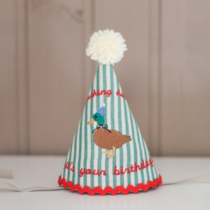 Happy Birthday Hut mit Ente, Geburtstags Ente Partyhut, Geburtstags Outfit, Geburtstagsgeschenk nach Maß, Geburtstagshut gestickt