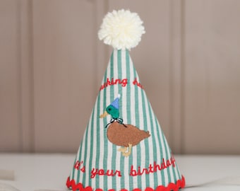 Happy Birthday Hut mit Ente, Geburtstags Ente Partyhut, Geburtstags Outfit, Geburtstagsgeschenk nach Maß, Geburtstagshut gestickt