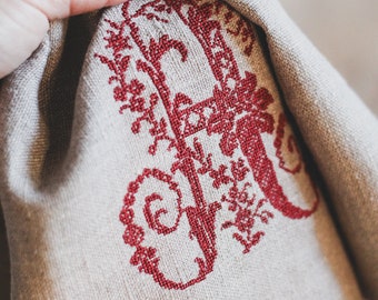 素晴らしいアンティーク刺繍リネンシーツ、モノグラムLC - Etsy 日本