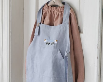 Linen Apron for kids with personalization, Children' apron with name embroidery, Sustainable Easter gift idea for kids